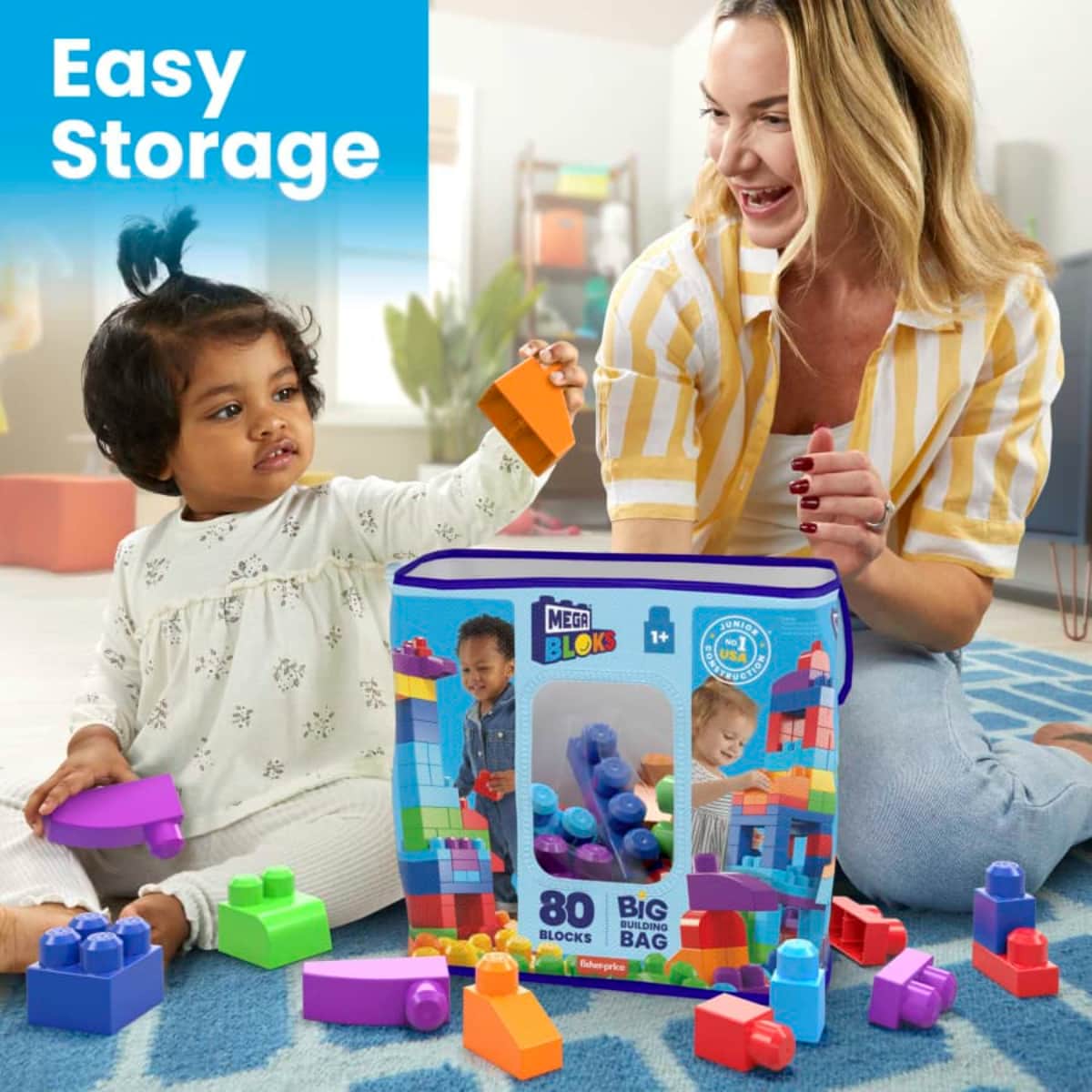 Mega Bloks Fisher-Price Blue Classic Big Building Block Set Toddler, 0-2 Years