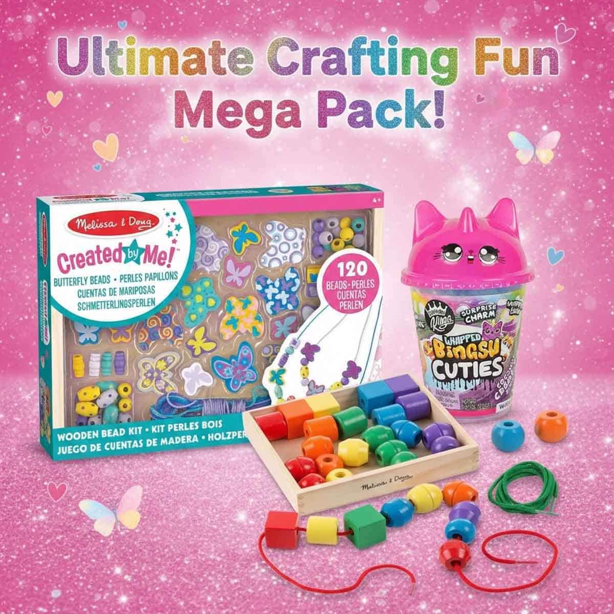 Melissa & Doug Butterfly Beads & Lacing Beads Kit with Compound Kings Bingsu Slime Bundle Unisex, 3-7 Years