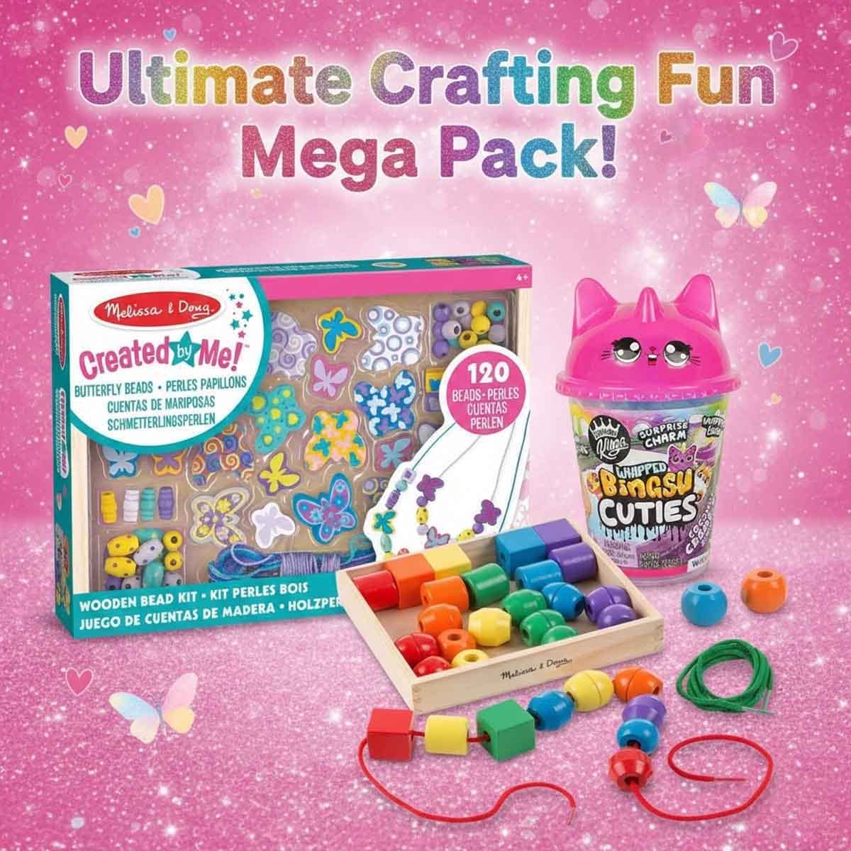Melissa & Doug Butterfly Beads & Lacing Beads Kit with Compound Kings Bingsu Slime Bundle Unisex, 3-7 Years