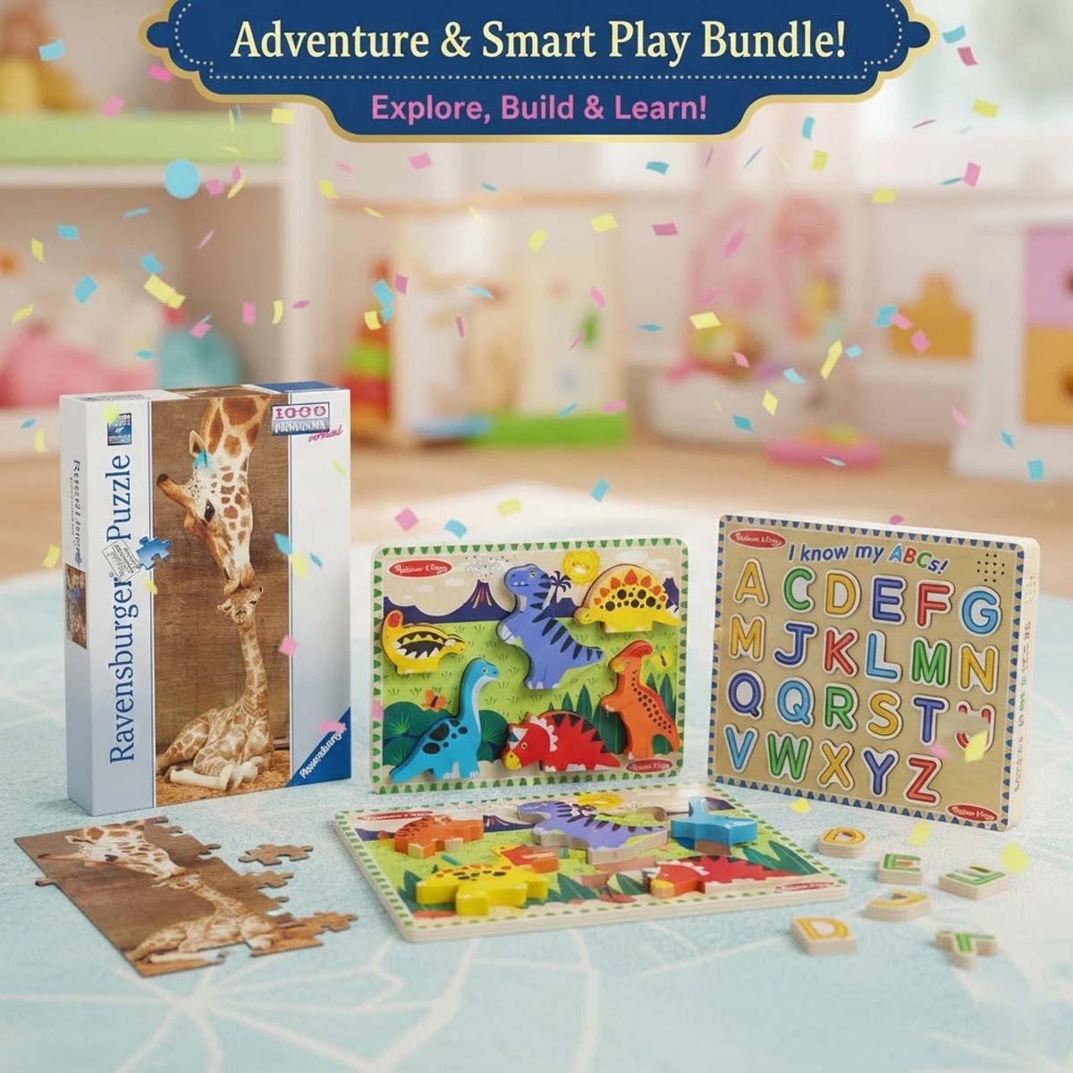 Melissa & Doug Dinosaur & Alphabet Sound Puzzle with Ravensburger The First Kiss Puzzle Bundle Unisex, 11-12 Years