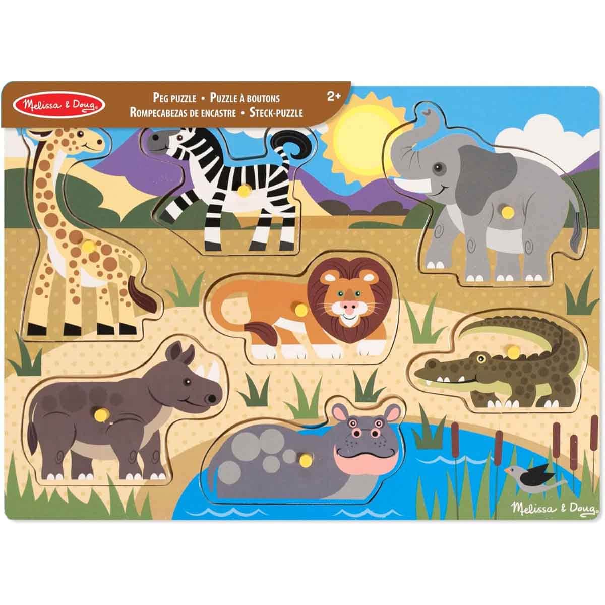 Melissa & Doug Safari Wooden Peg Puzzle Unisex, 3-4 Years