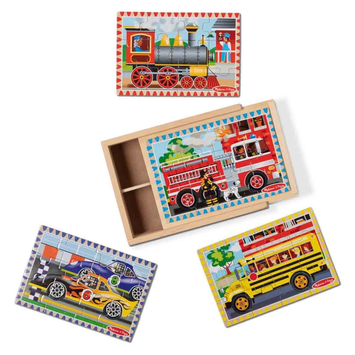 Melissa & Doug Vehicles Themed Wooden Jigsaw Puzzle Unisex, 3-4 Years, Pack of 4