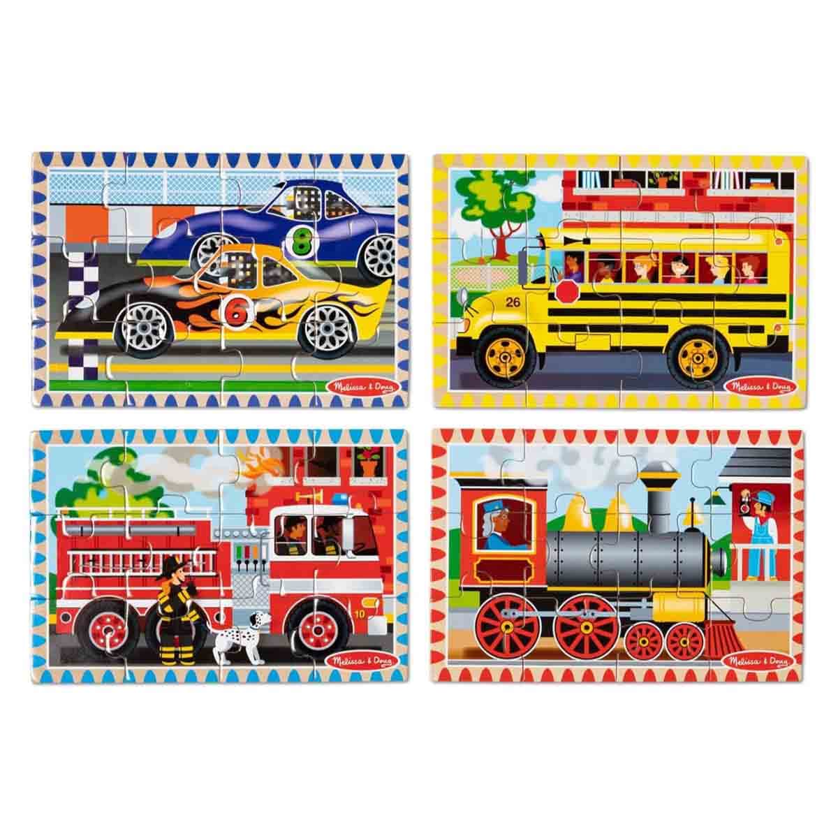Melissa & Doug Vehicles Themed Wooden Jigsaw Puzzle Unisex, 3-4 Years, Pack of 4