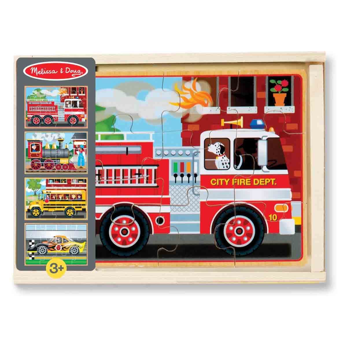 Melissa & Doug Vehicles Themed Wooden Jigsaw Puzzle Unisex, 3-4 Years, Pack of 4