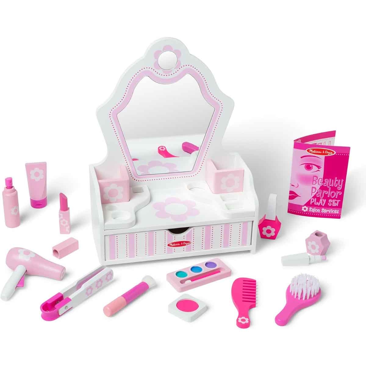 Melissa & Doug Wooden Beauty Salon Playset with Vanity and Accessories Girls, 3-4 Years