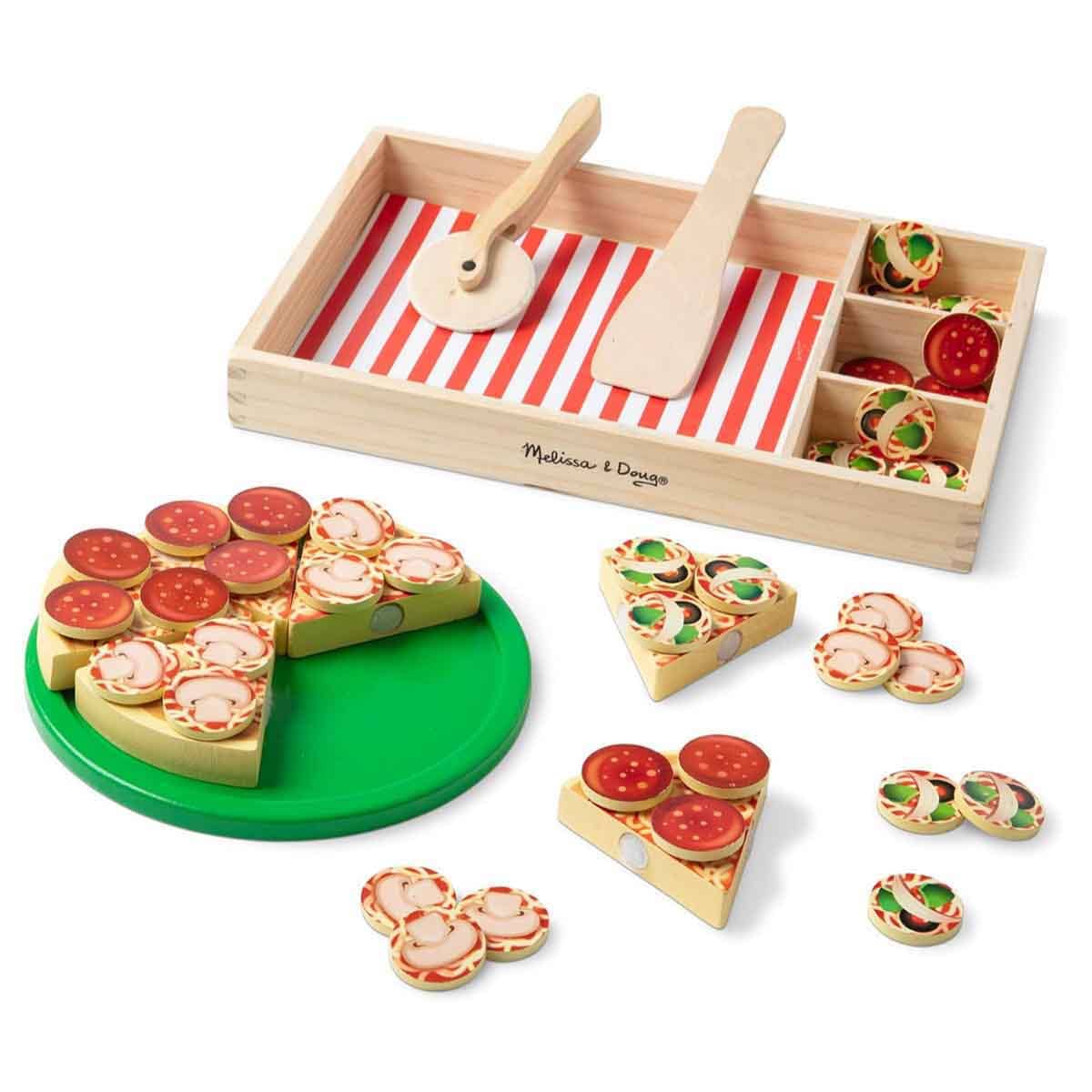 Melissa & Doug Wooden Pizza Party Play Food Set With 36 Toppings Unisex, 3-4 Years