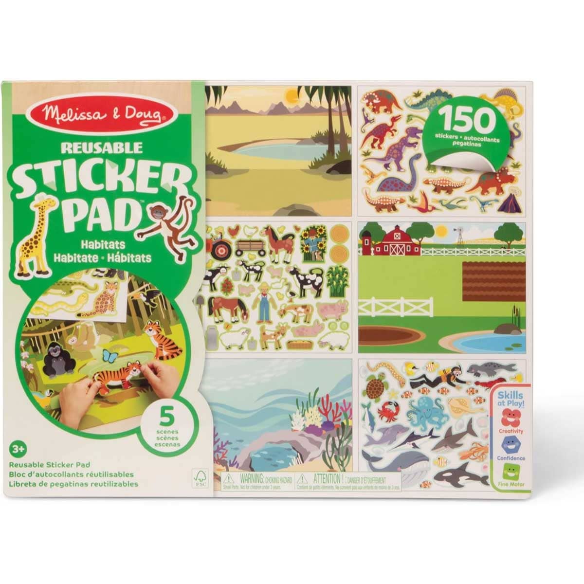 Melissa & Doug 150-Piece Habitats Reusable Sticker Pad Unisex, 3-4 Years