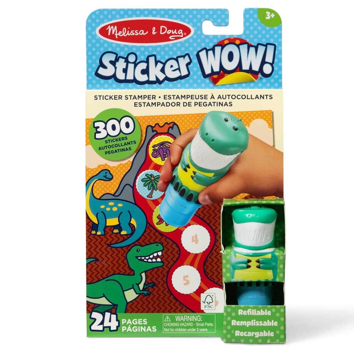Melissa & Doug 24-Page Dinosaur Sticker Wow! Activity Pad & Sticker Stamper Set Unisex, 3-4 Years