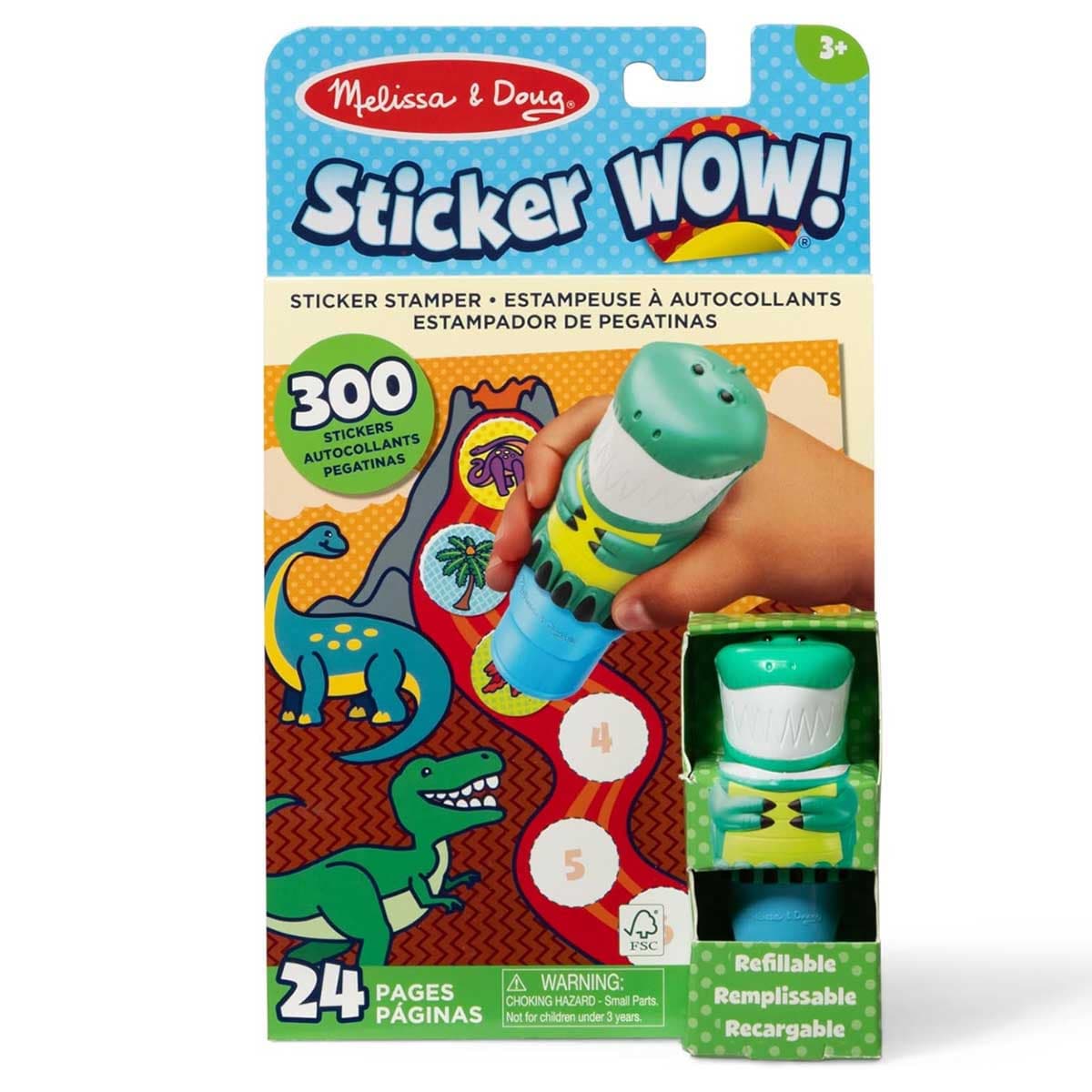 Melissa & Doug 24-Page Dinosaur Sticker Wow! Activity Pad & Sticker Stamper Set Unisex, 3-4 Years