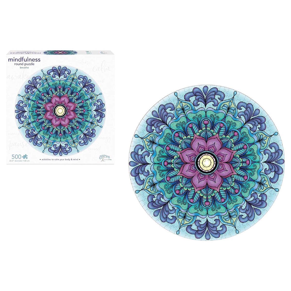 Mindful Living Mindfulness Breathe Round Mandala Jigsaw Puzzle Unisex, 5-7 Years