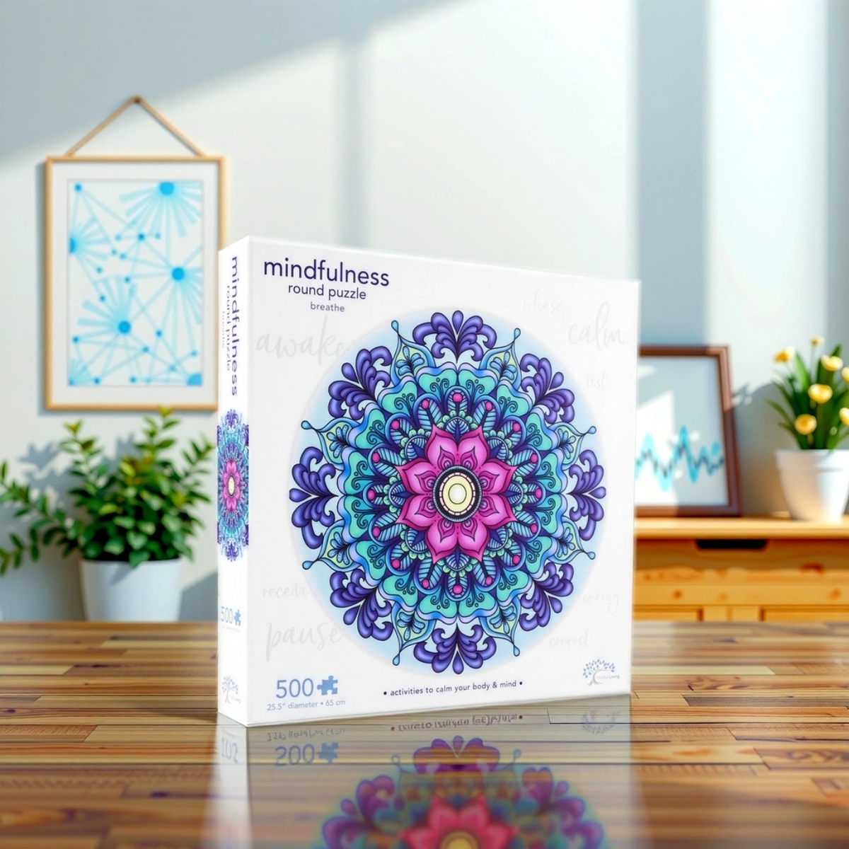 Mindful Living Mindfulness Breathe Round Mandala Jigsaw Puzzle Unisex, 5-7 Years