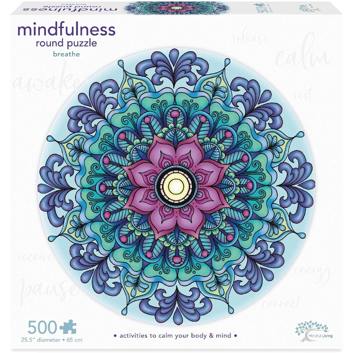 Mindful Living Mindfulness Breathe Round Mandala Jigsaw Puzzle Unisex, 5-7 Years
