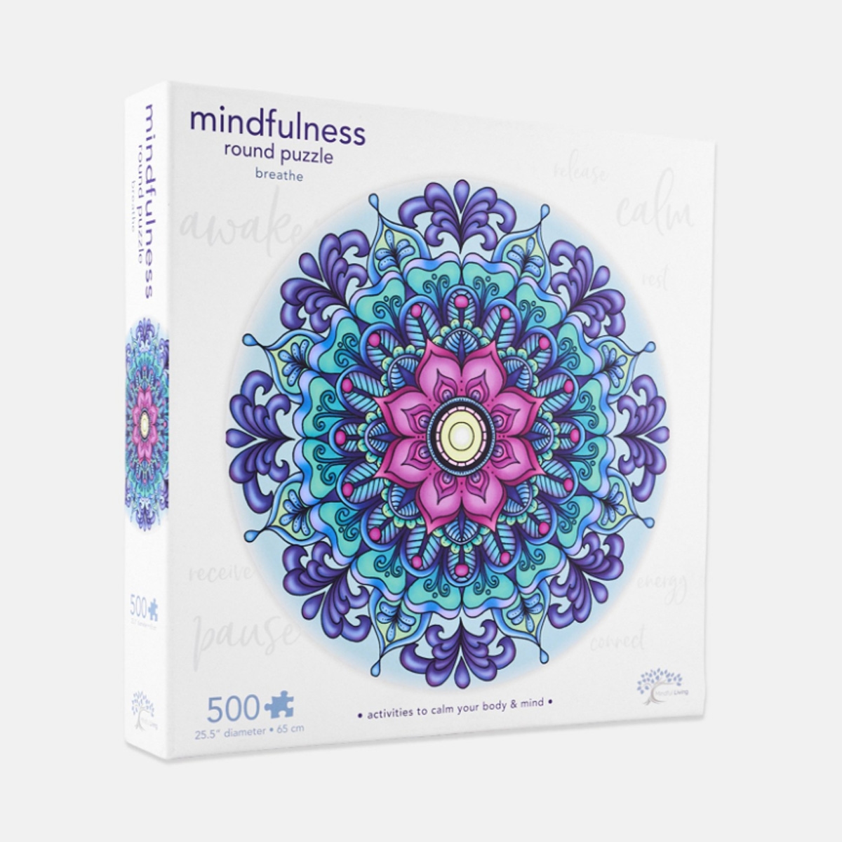 Mindful Living Mindfulness Breathe Round Mandala Jigsaw Puzzle Unisex, 5-7 Years