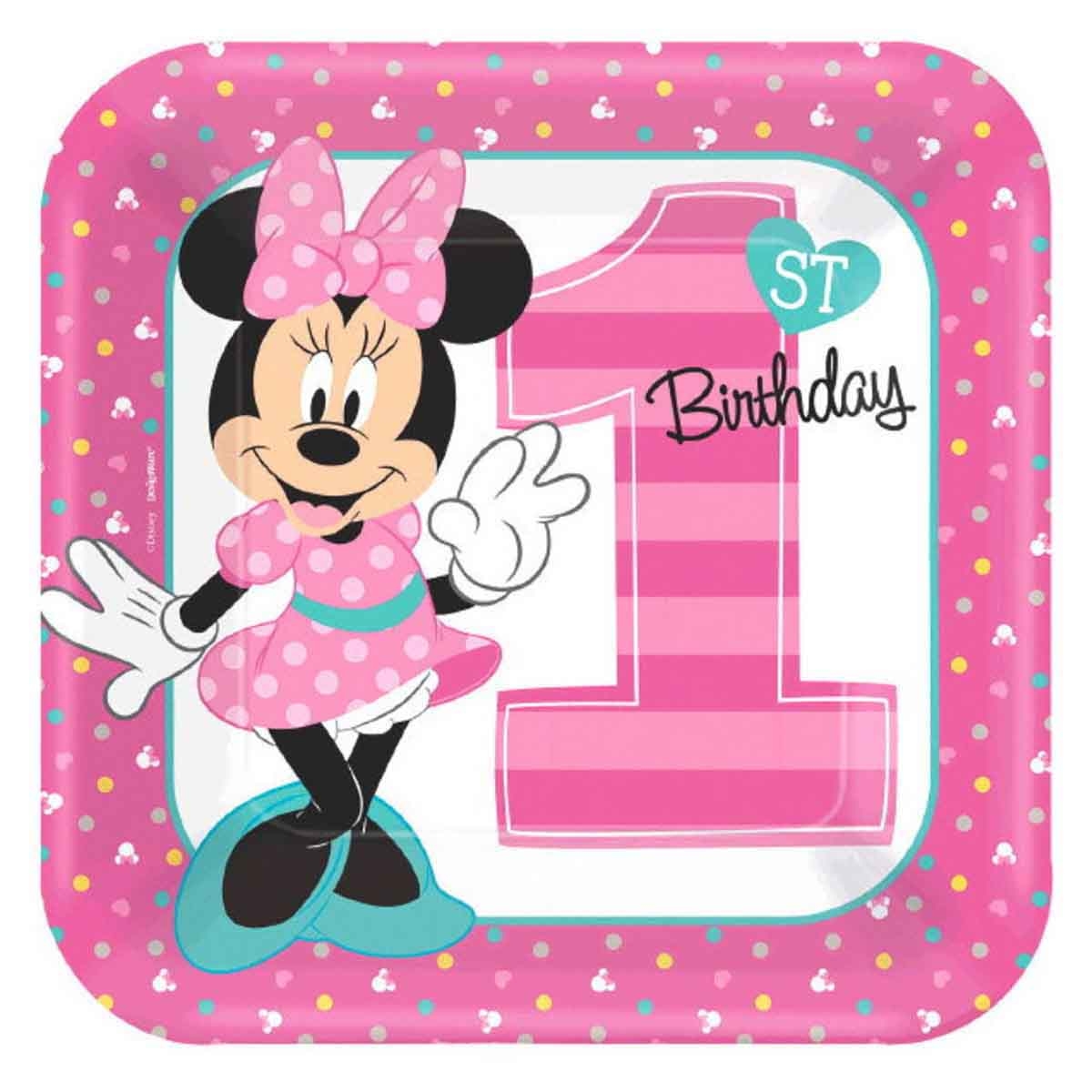 Minnie Mouse 8-Piece 9" Fun To Be One Square Paper Plate Set