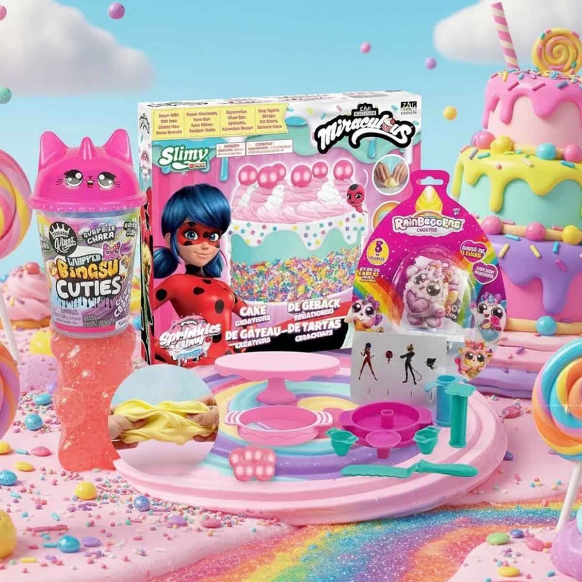 Miraculous Birthday Cake Slime Kit with Zuru Rainbocorn Flasheez & Compound Kings Bingsu Slime Bundle Pack Girls, 5-7 Years