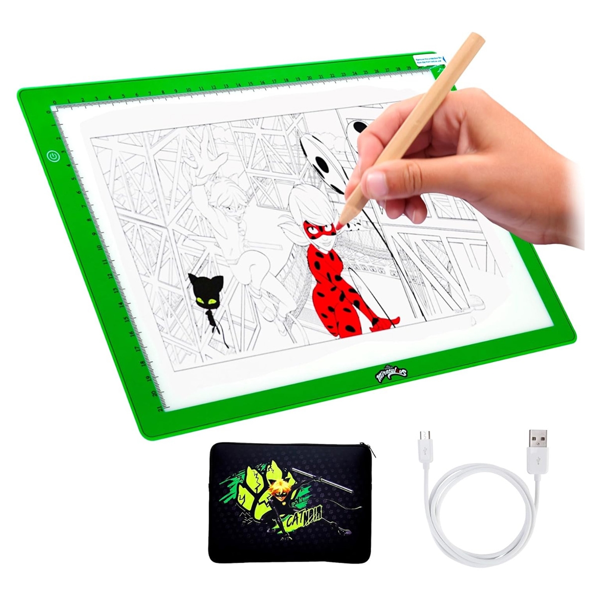 ميراكولوس كات نوار مجموعة رسم لوح إضاءة LED محمول بحجم A4 للبنات، 5-7 سنوات