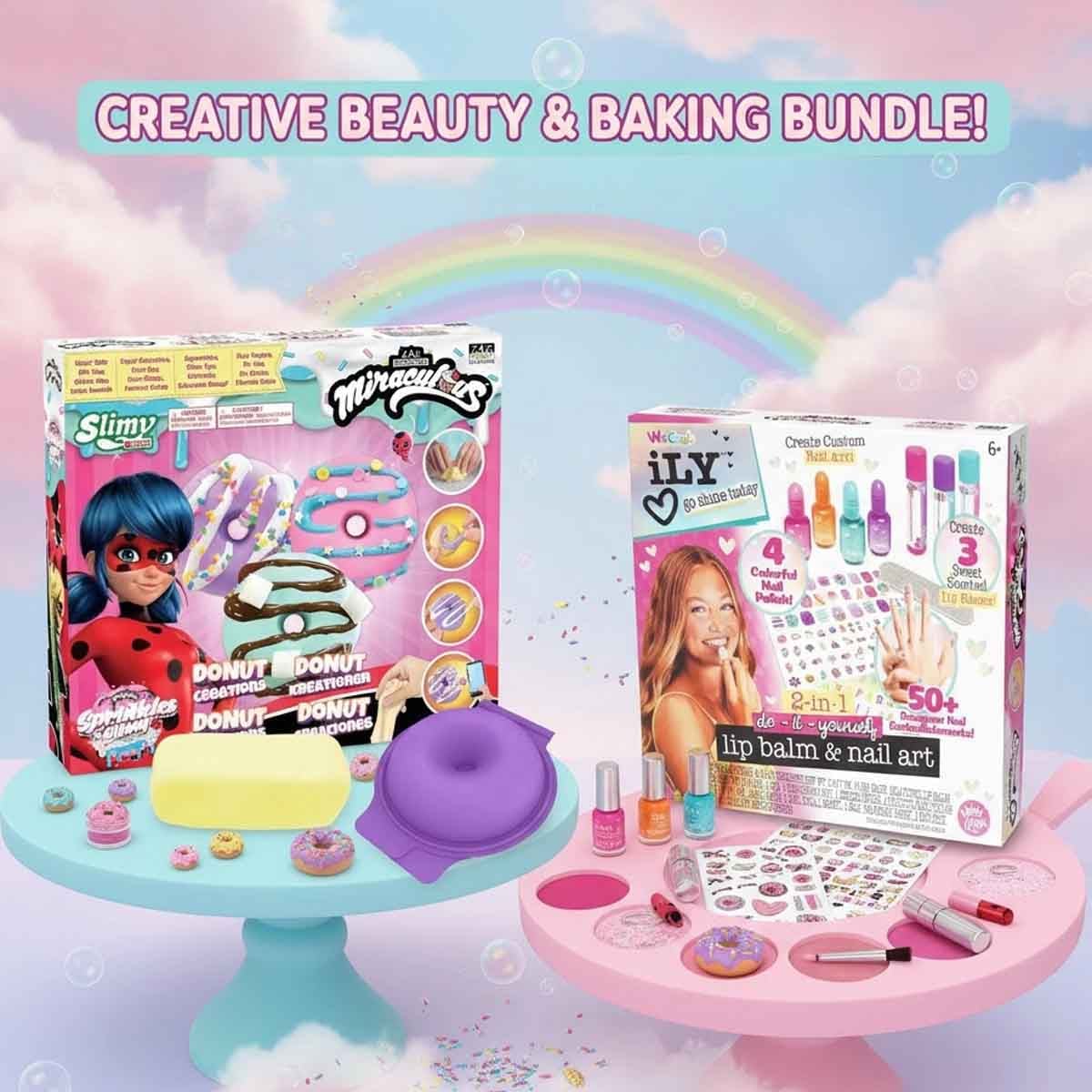 Miraculous Donuts Slime Kit & Ily 2-In-1 Lip Balm & Nail Art Bundle Pack Girls, 5-7 Years