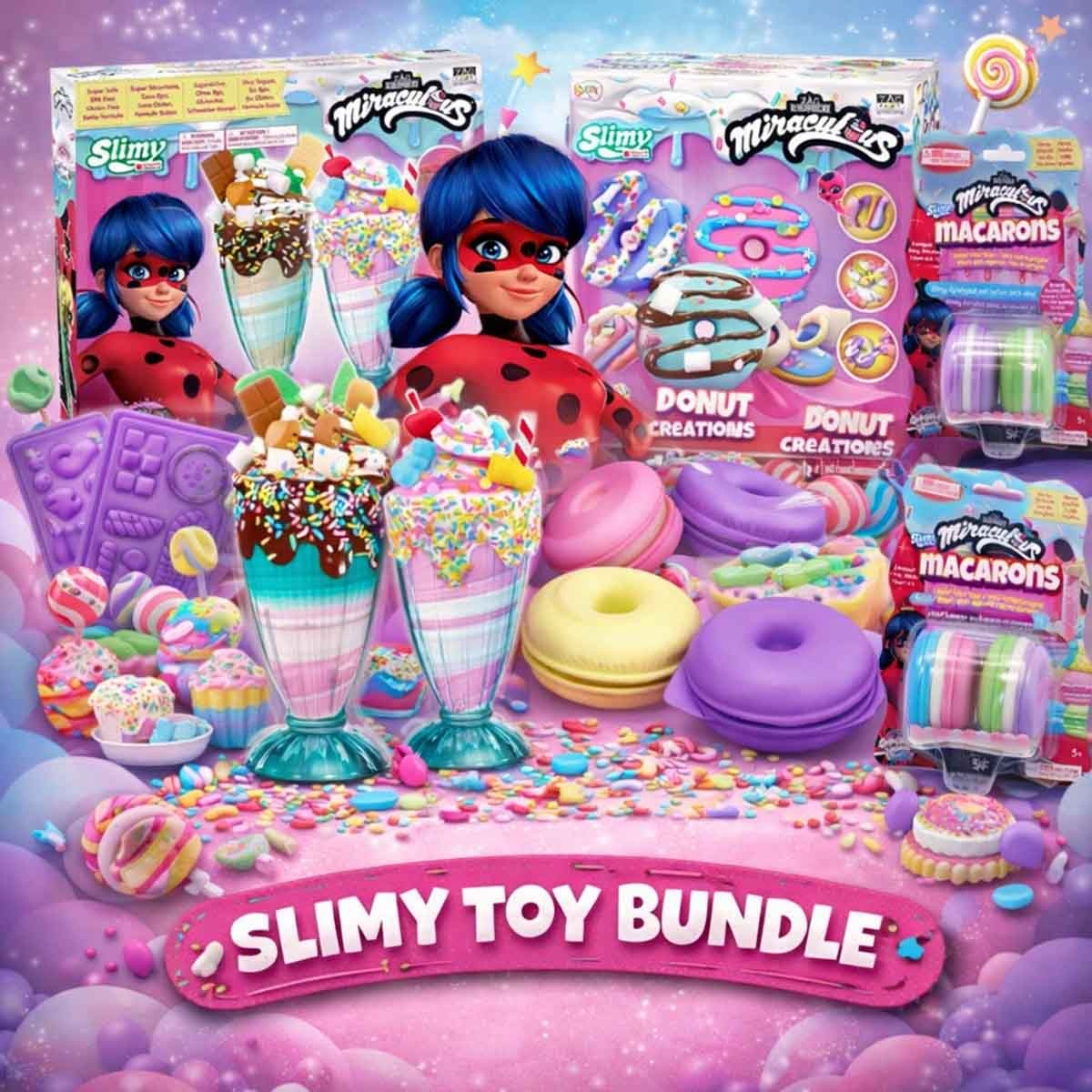 Miraculous Milkshake Slime & Slimy Donuts Creation Kit with Slimy Macarons Bundle Pack Girls, 5-7 Years