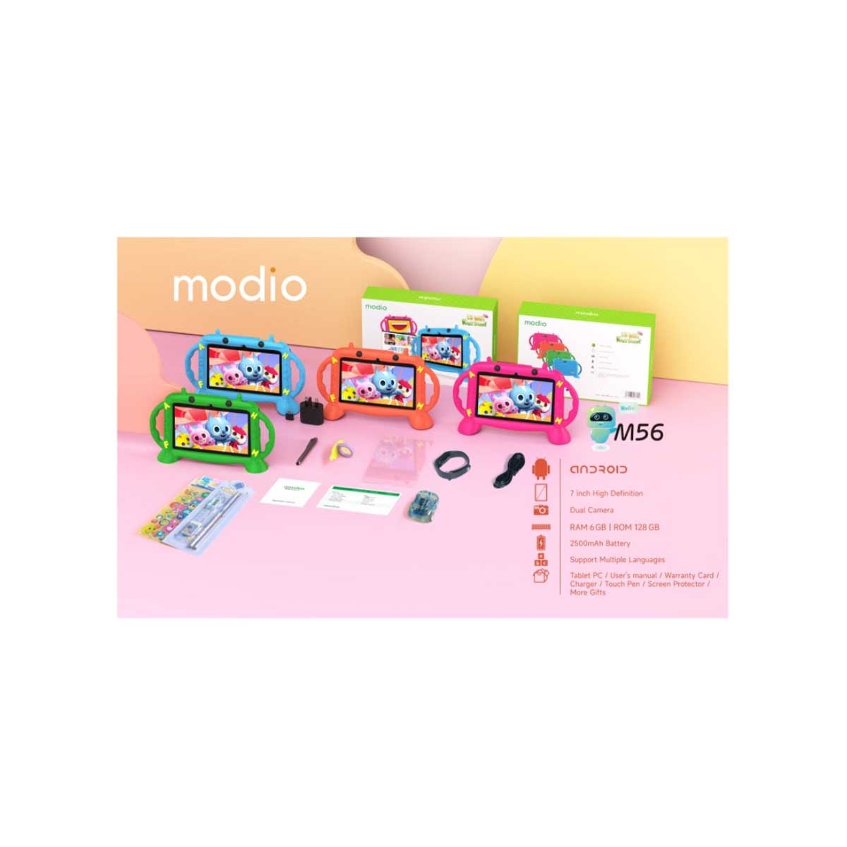 Modio M56 Smart Kids Android Tablet (6GB + 128GB), International Version - Orange