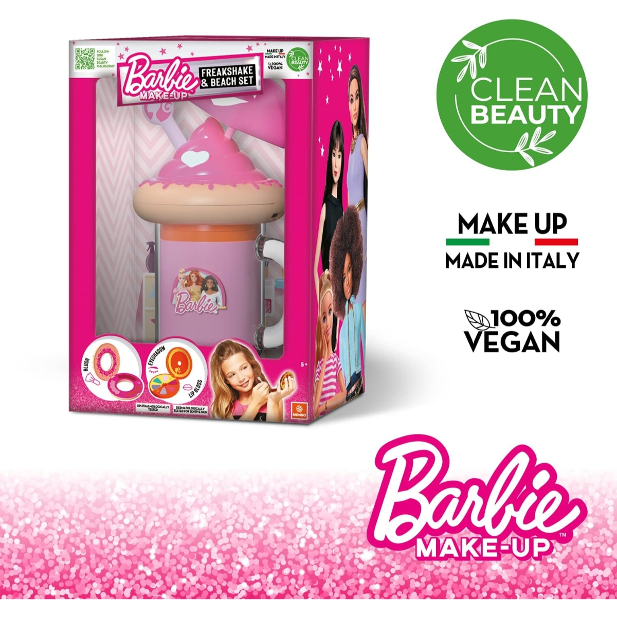 موندو مجموعة مكياج باربي فريك شيك والشاطئ للبنات، 5-7 سنوات