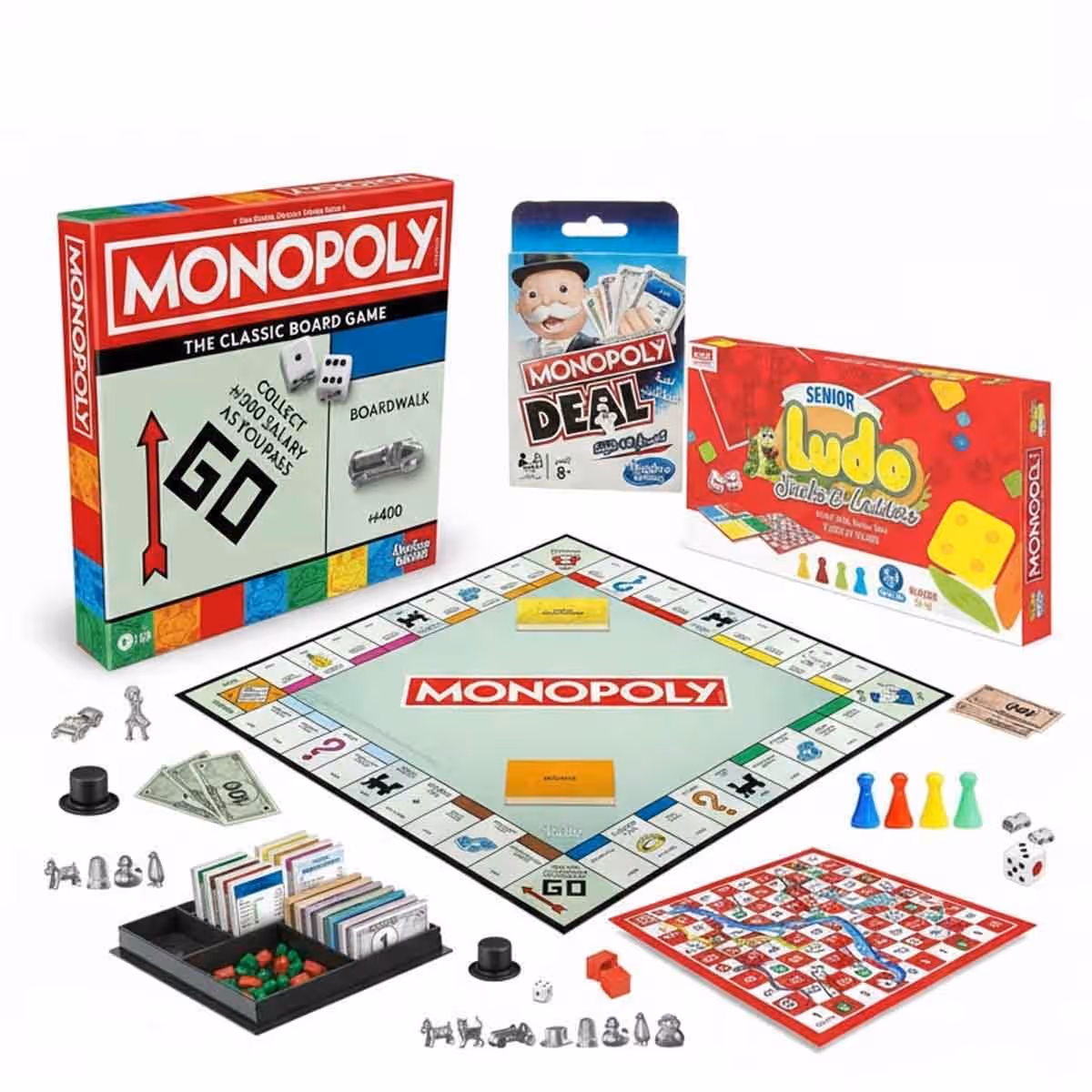 Monopoly Card & Classic Board Game with Ankit Toys Ludo Snake & Ladders Board Game Bundle Pack Unisex, 8-10 Years