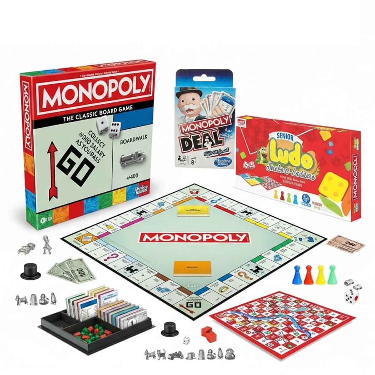 Monopoly Card & Classic Board Game with Ankit Toys Ludo Snake & Ladders Board Game Bundle Pack Unisex, 8-10 Years