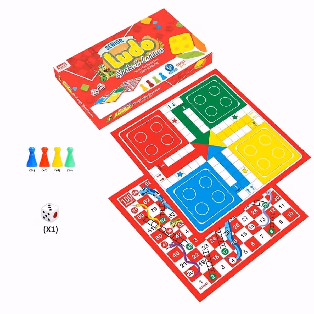 Monopoly Card & Classic Board Game with Ankit Toys Ludo Snake & Ladders Board Game Bundle Pack Unisex, 8-10 Years