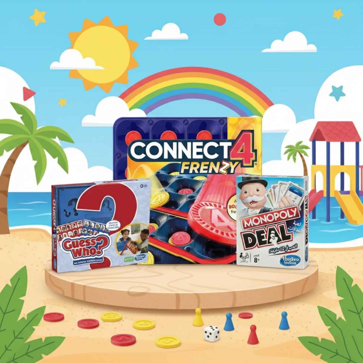 Monopoly Deal Arabic with Hasbro Guess Who? & Connect 4 Frenzy Board Game Bundle Unisex, 8-10 Years