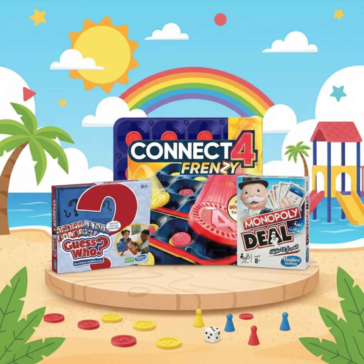 Monopoly Deal Arabic with Hasbro Guess Who? & Connect 4 Frenzy Board Game Bundle Unisex, 8-10 Years