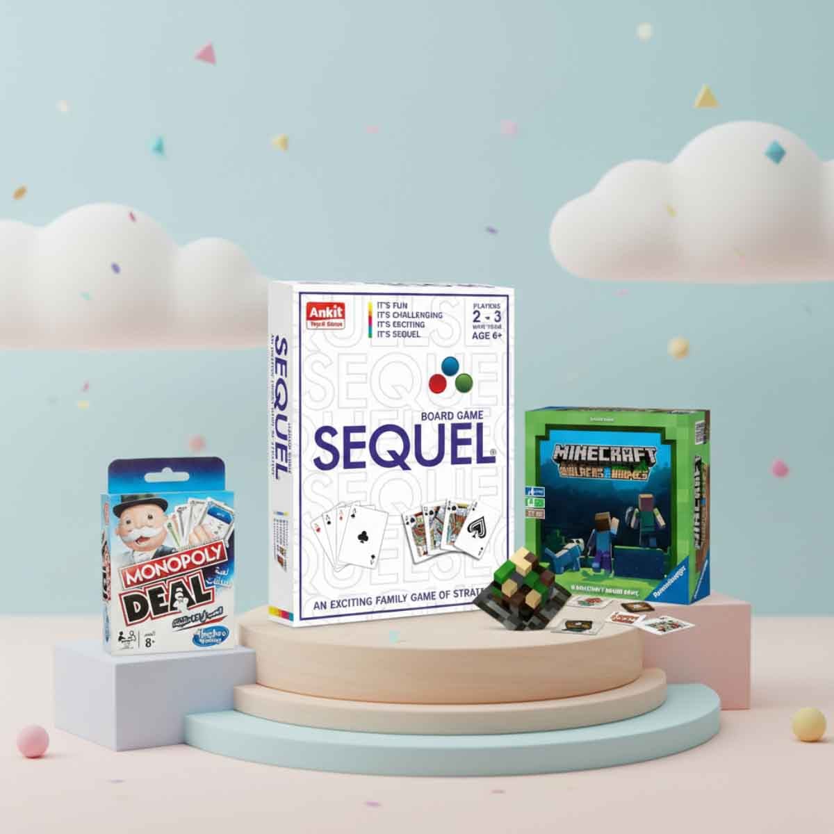 Monopoly Deal Arabic with Ravensburger Builders & Biomes & Ankit Toys Sequel Board Game Bundle Unisex, 5-7 Years