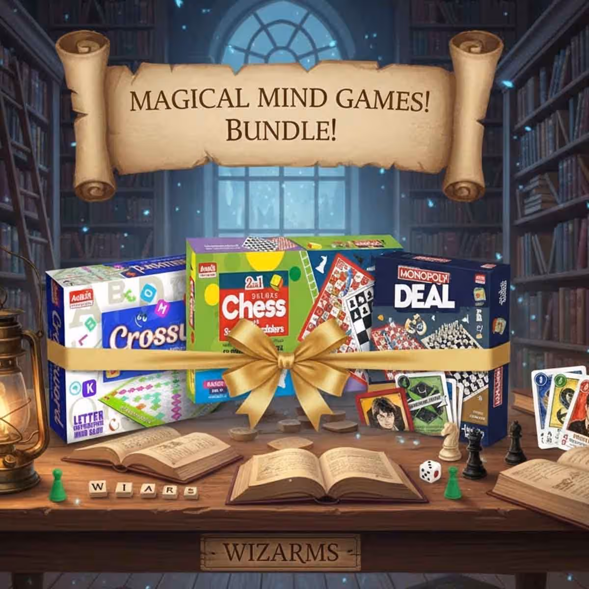 Monopoly Deal Harry Potter with Ankit Toys Deluxe Chess & Crossword Board Game Bundle Pack Unisex, 8-10 Years