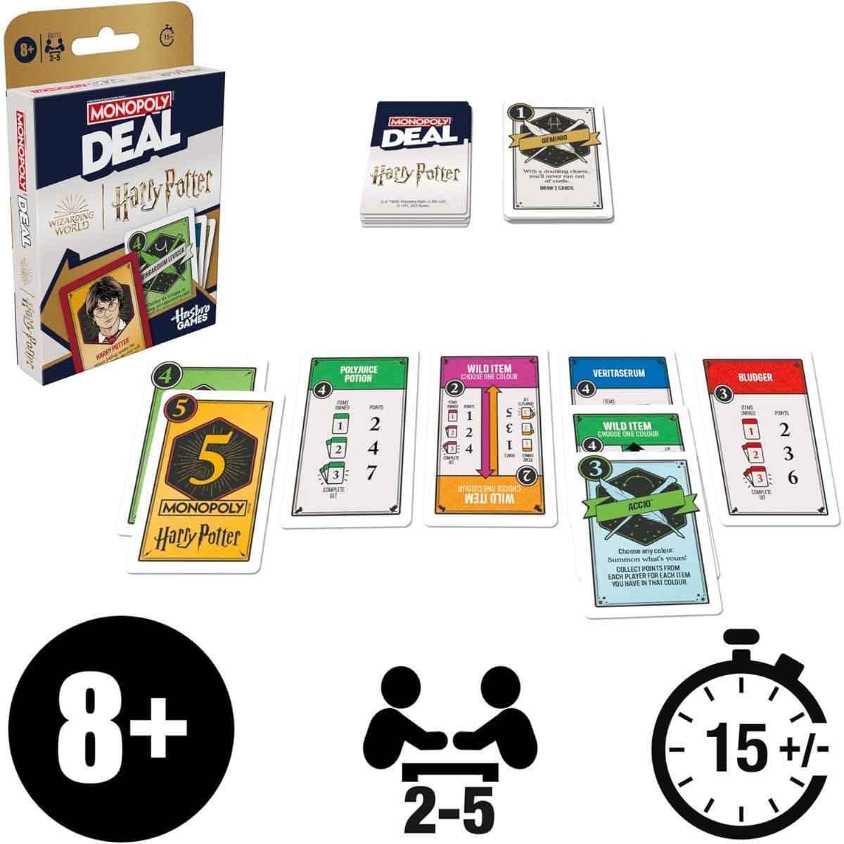 Monopoly Deal Harry Potter with Grab & Go & Go To Jail Board Game Bundle Unisex, 8-10 Years
