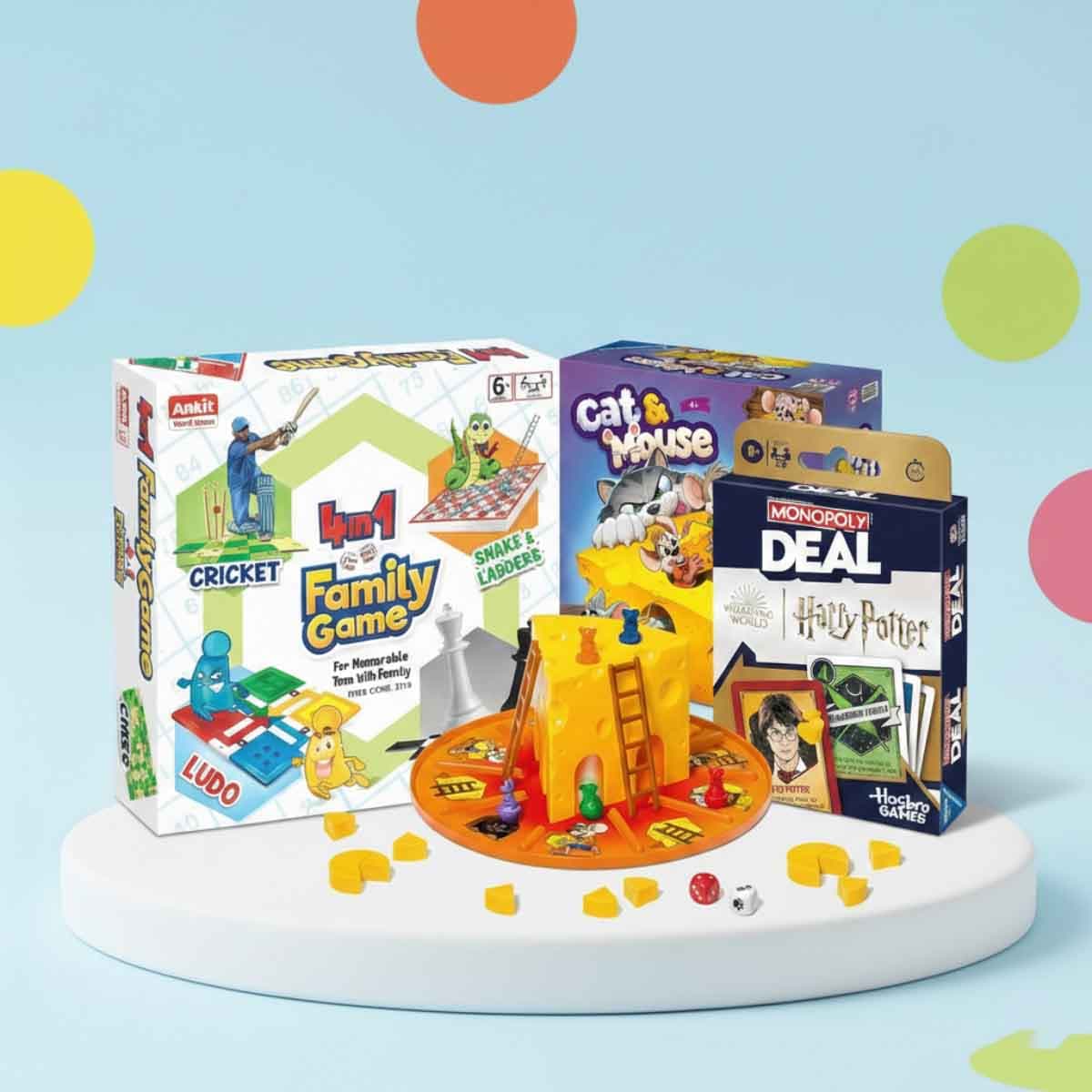 Monopoly Deal Harry Potter with Ravensburger Cat & Mouse & Ankit Toys Family Board Game Bundle Unisex, 8-10 Years