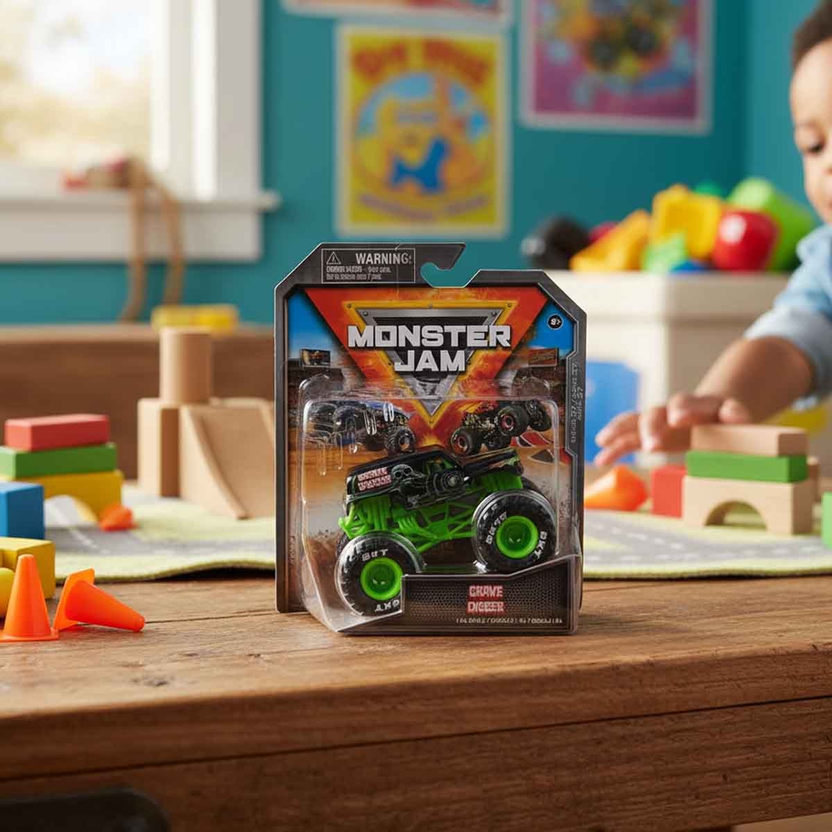 Monster Jam 1:64 Grave Digger Monster Truck Unisex, 3-4 Years