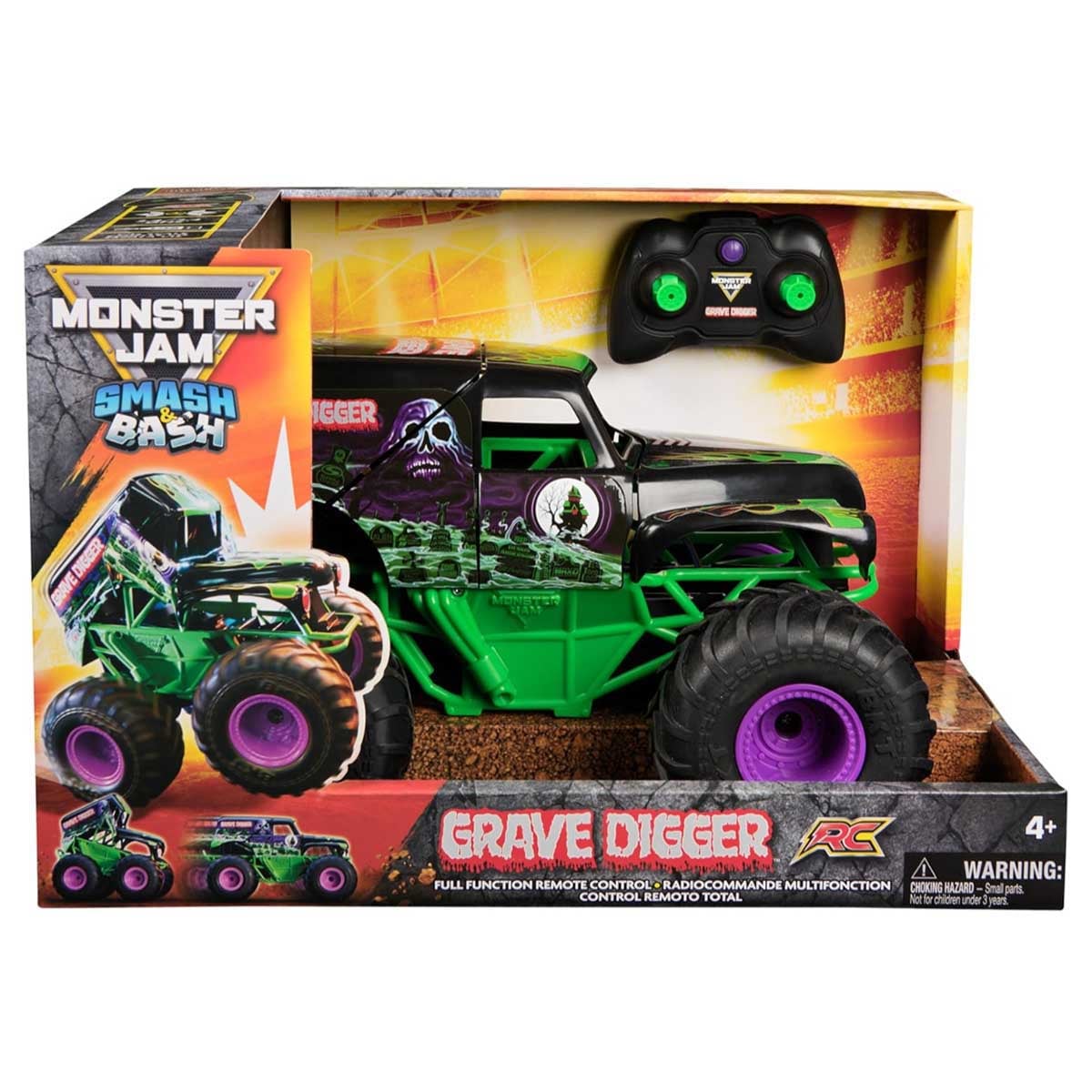 Monster Jam Smash 'n Bash Grave Digger Remote Control 1:15 Scale Truck Boys, 5-6 Years
