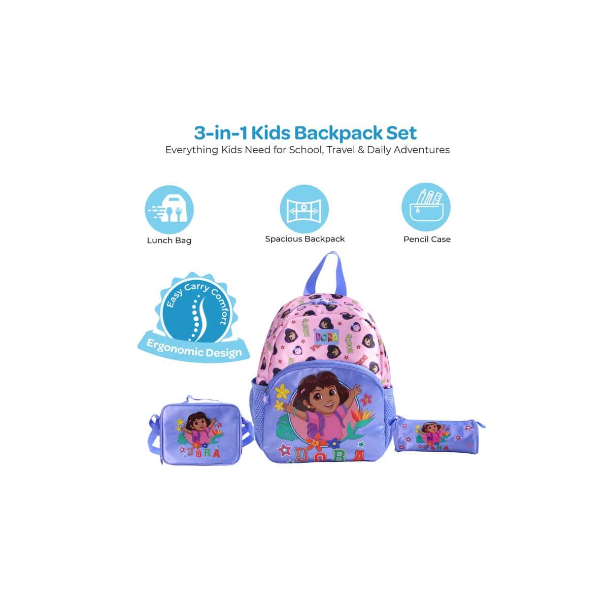 Moon 13" Dora the Explorer 3-in-1 Backpack + Lunch Bag + Pencil Case Set