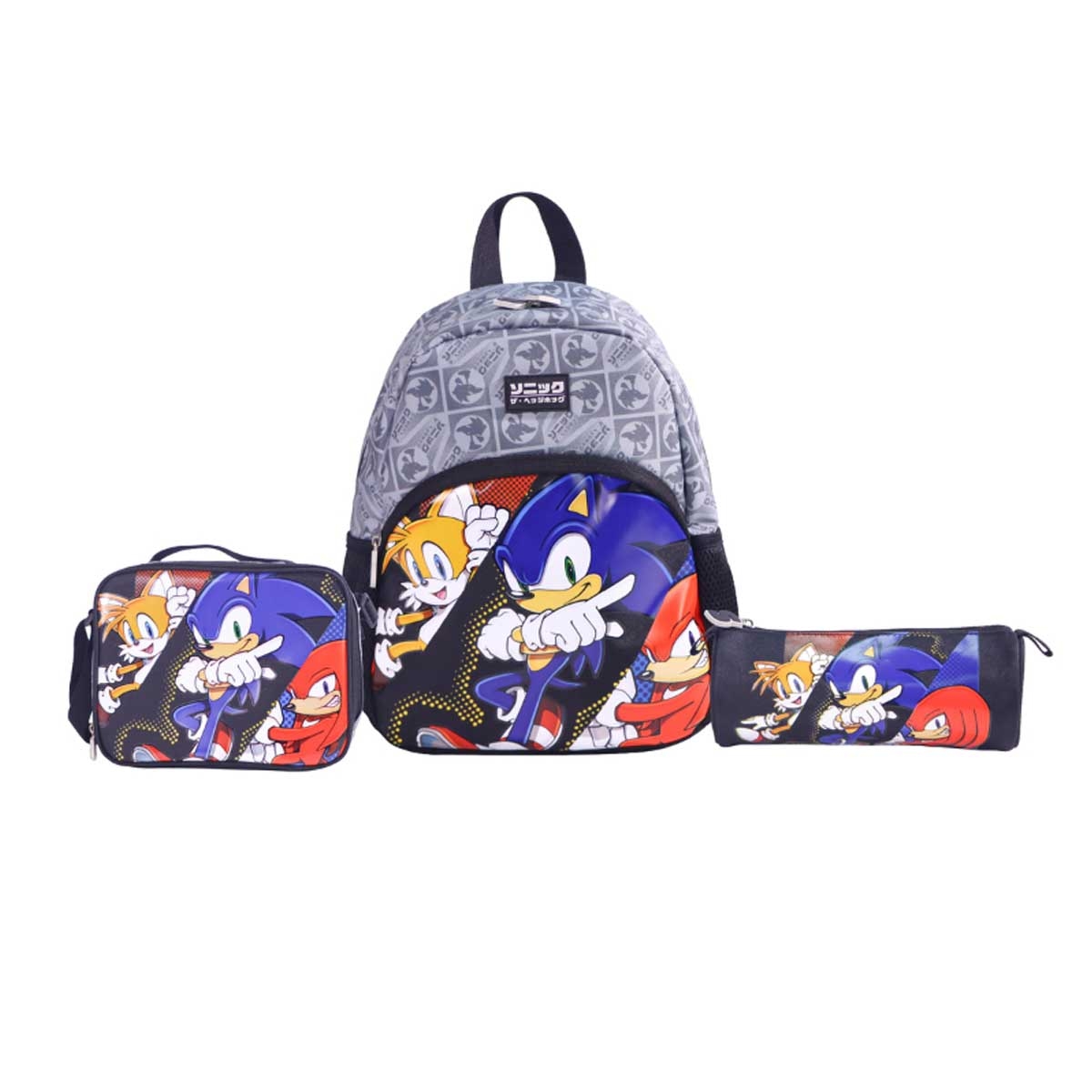 Moon 13" Sonic the Hedgehog 3-in-1 Black Backpack + Lunch Bag + Pencil Case Set