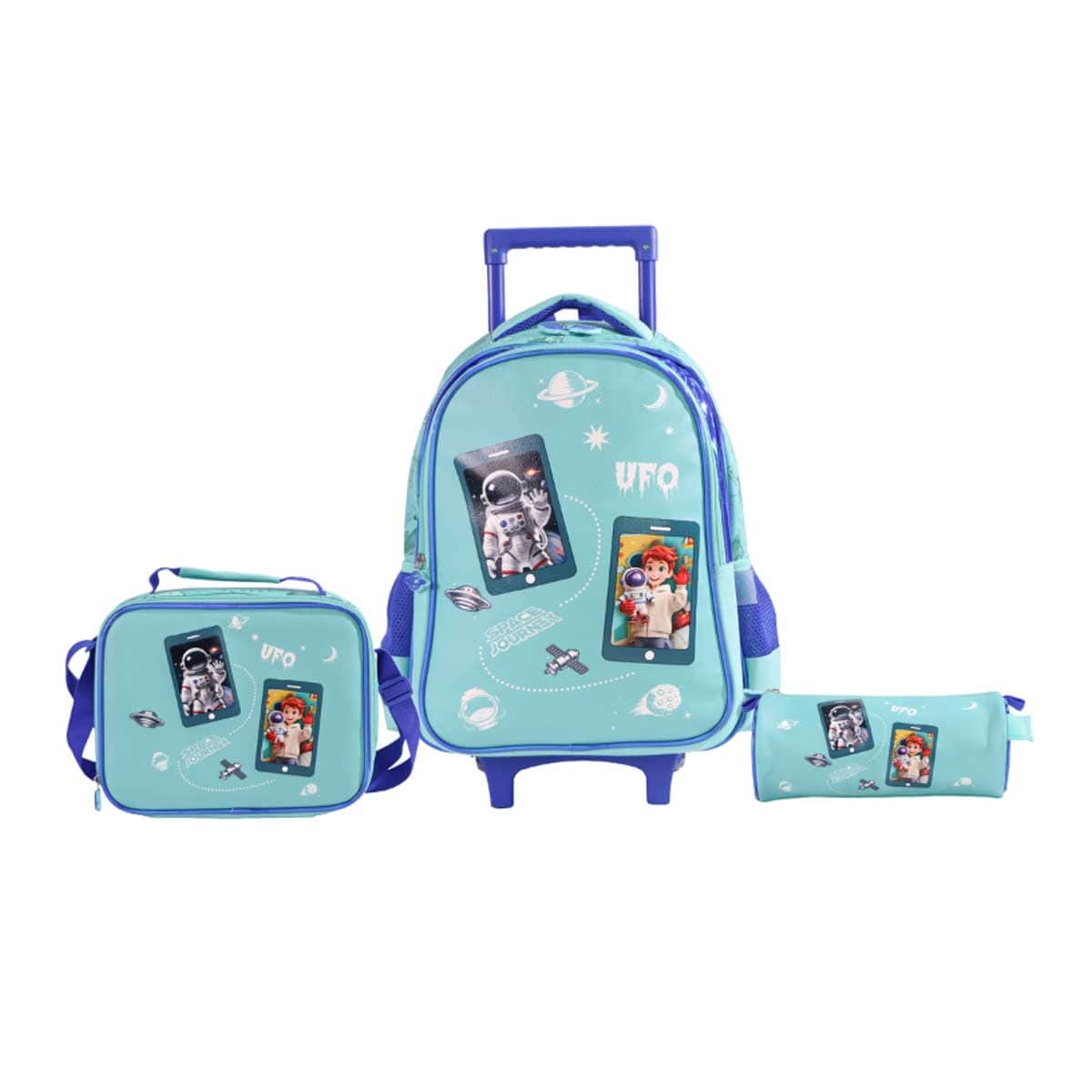 Moon 16" Astronaut 3-in-1 Trolley Backpack + Lunch Bag + Pencil Case Set