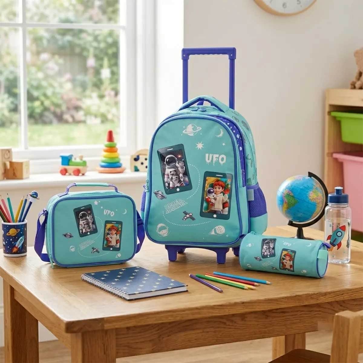 Moon 16" Astronaut 3-in-1 Trolley Backpack + Lunch Bag + Pencil Case Set
