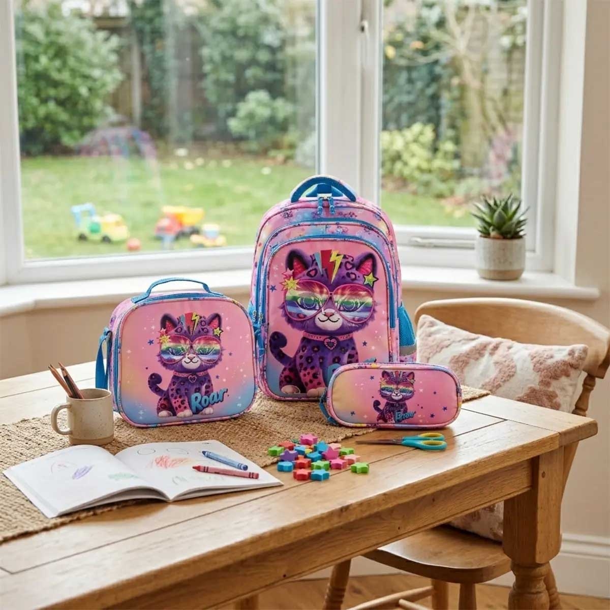 Moon 16" Cat 3-in-1 Backpack + Lunch Bag + Pencil Case Set
