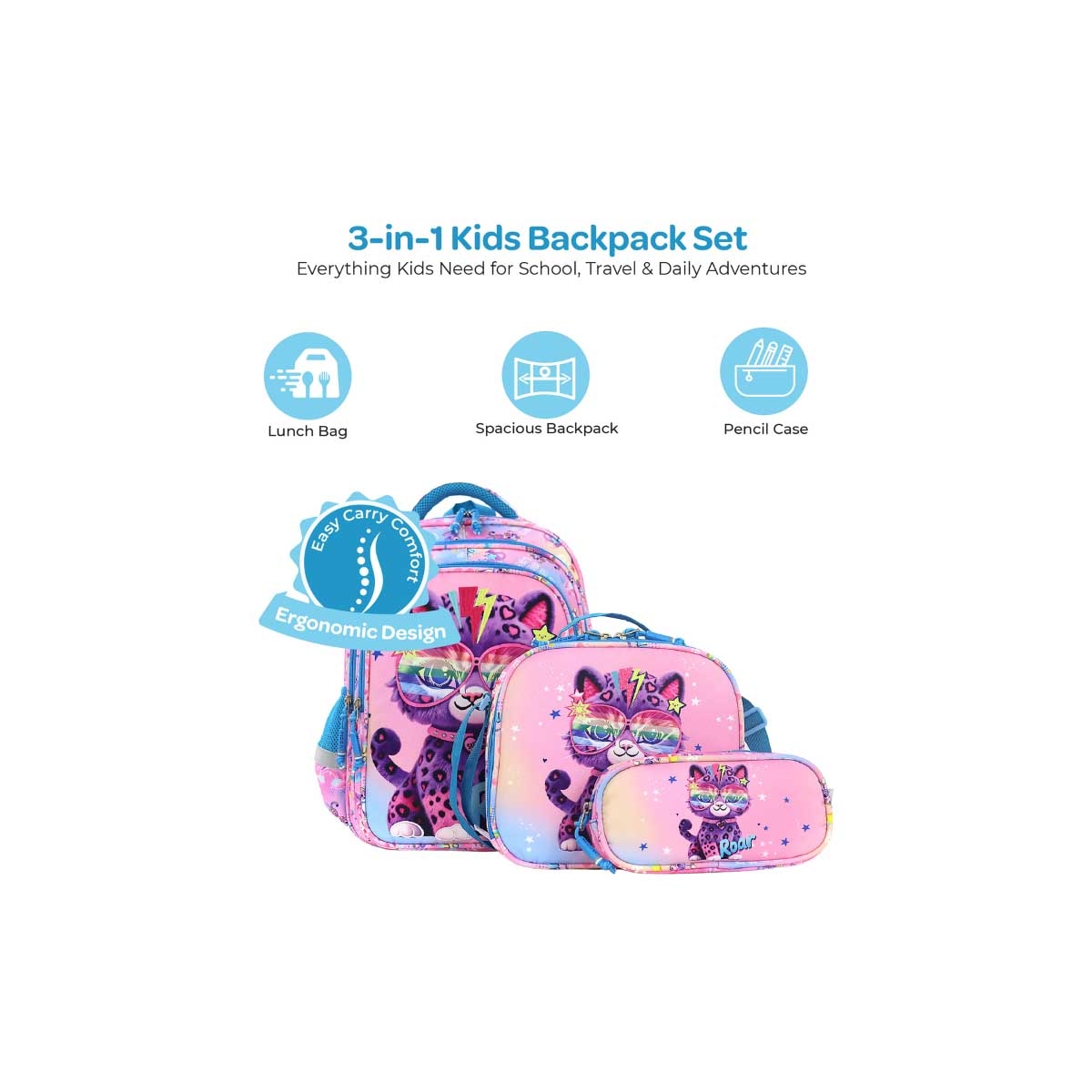 Moon 16" Cat 3-in-1 Backpack + Lunch Bag + Pencil Case Set