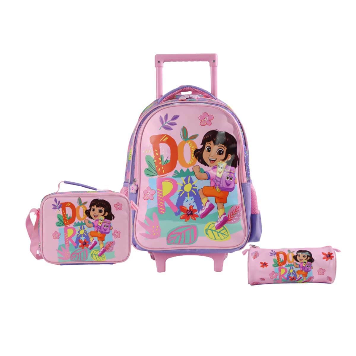 Moon 16" Dora the Explorer 3-in-1 Pink Trolley Backpack + Lunch Bag + Pencil Case Set
