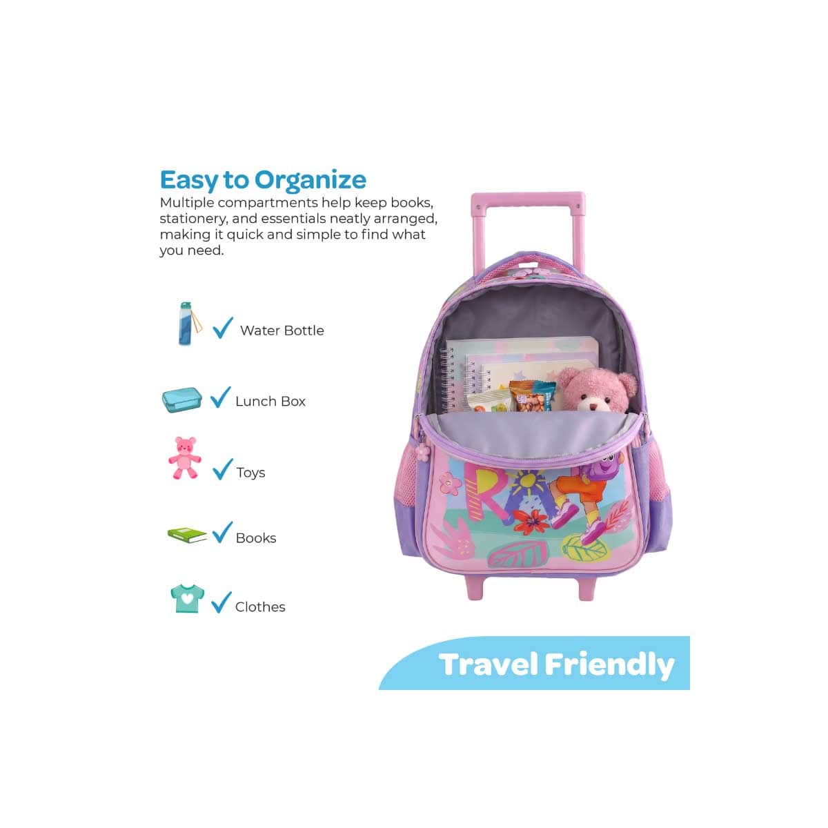 Moon 16" Dora the Explorer 3-in-1 Pink Trolley Backpack + Lunch Bag + Pencil Case Set