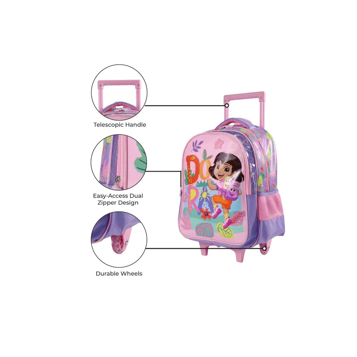Moon 16" Dora the Explorer 3-in-1 Pink Trolley Backpack + Lunch Bag + Pencil Case Set