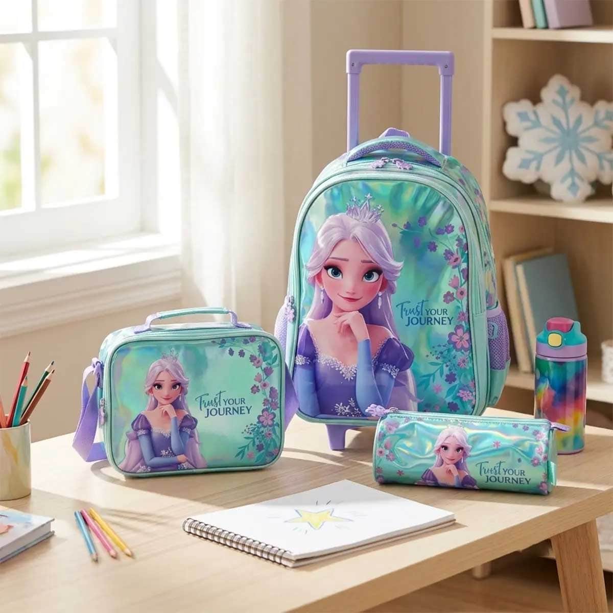 Moon 16" Elsa 3-in-1 Trolley Backpack + Lunch Bag + Pencil Case Set
