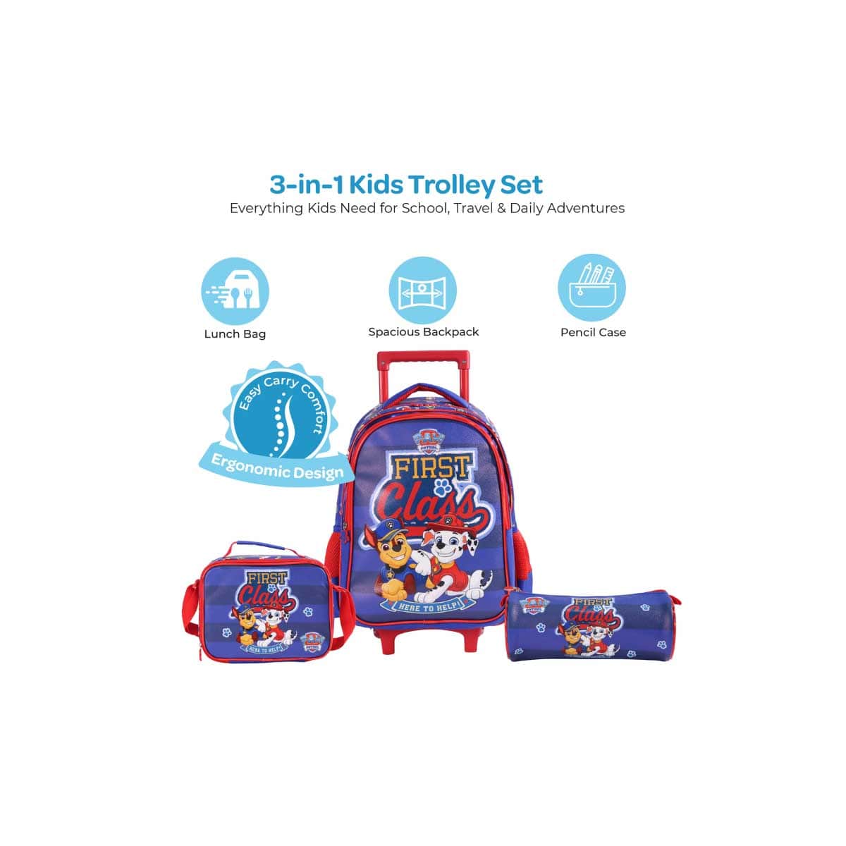 Moon 16" Paw Patrol First Class 3-in-1 Trolley Backpack + Lunch Bag + Pencil Case Set