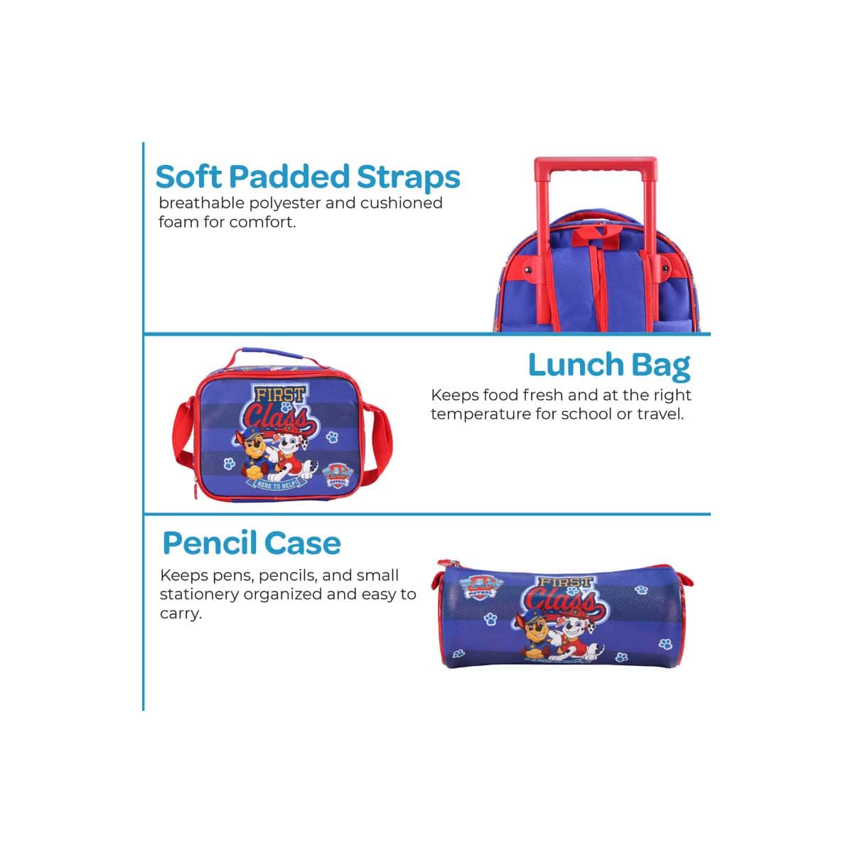 Moon 16" Paw Patrol First Class 3-in-1 Trolley Backpack + Lunch Bag + Pencil Case Set