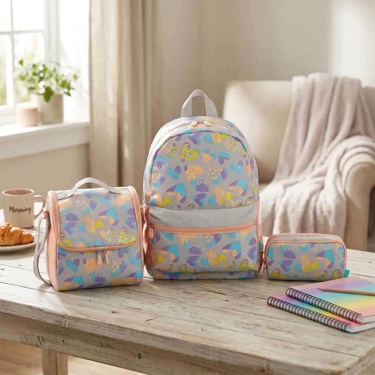 Moon 16" Pink 3-in-1 Backpack + Lunch Bag + Pencil Case Set