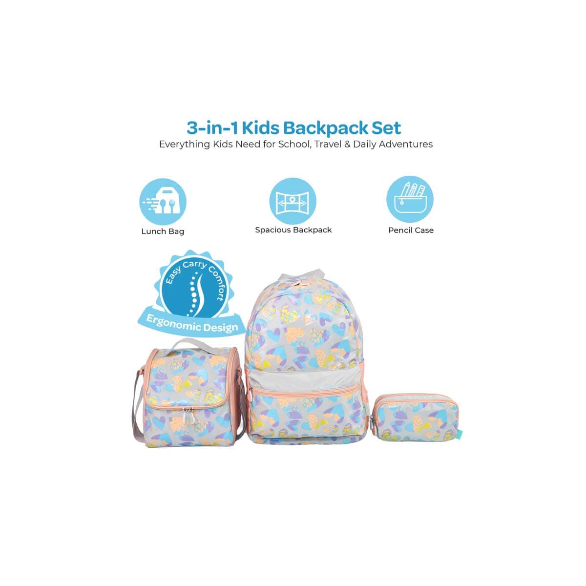 Moon 16" Pink 3-in-1 Backpack + Lunch Bag + Pencil Case Set