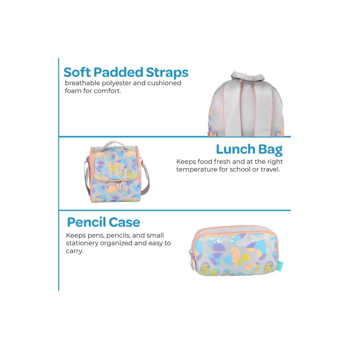 Moon 16" Pink 3-in-1 Backpack + Lunch Bag + Pencil Case Set